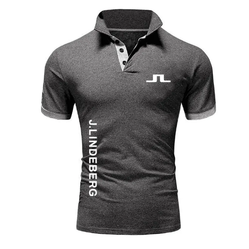 J Lindeberg Golf Print Cotton Polo Shirts for Men Casual Solid Color Slim Fit Mens Polos Summer Fashion Brand Men Clothes220621