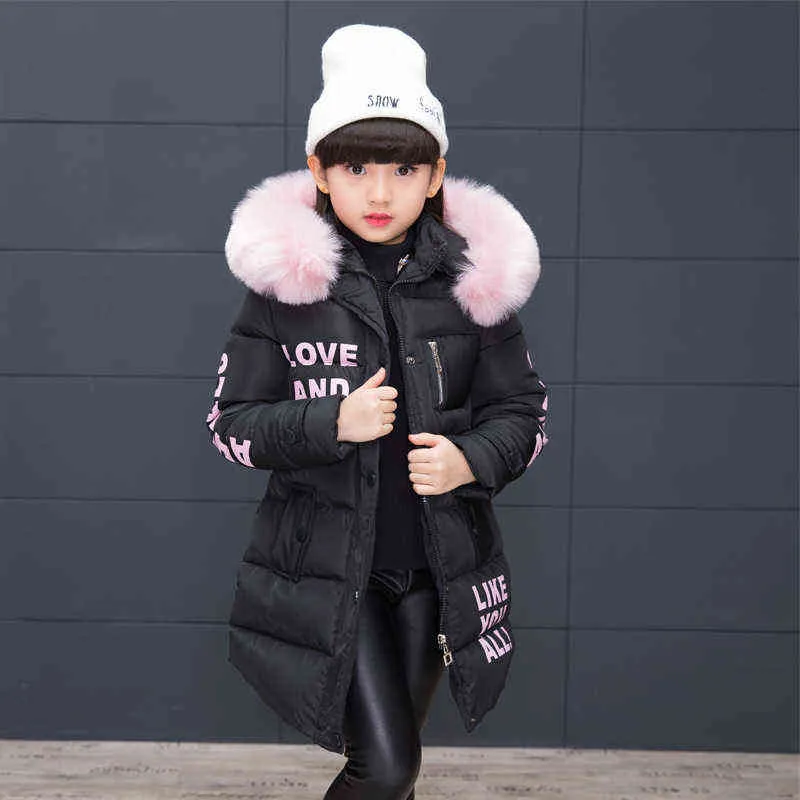 2022NEW Mode Vêtements pour enfants Veste d'hiver en fourrure pour filles de 12 ans à capuche chaude épaisse en coton rembourré longue veste solide J220718