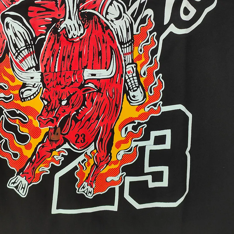 ウォーレン Tシャツブルズスカルプリントメンズ Lotas Tシャツバスケットボール選手夏のレディース Tシャツルーズ Tシャツ男性カジュアルシャツブラックトップ Tシャツ S-XL