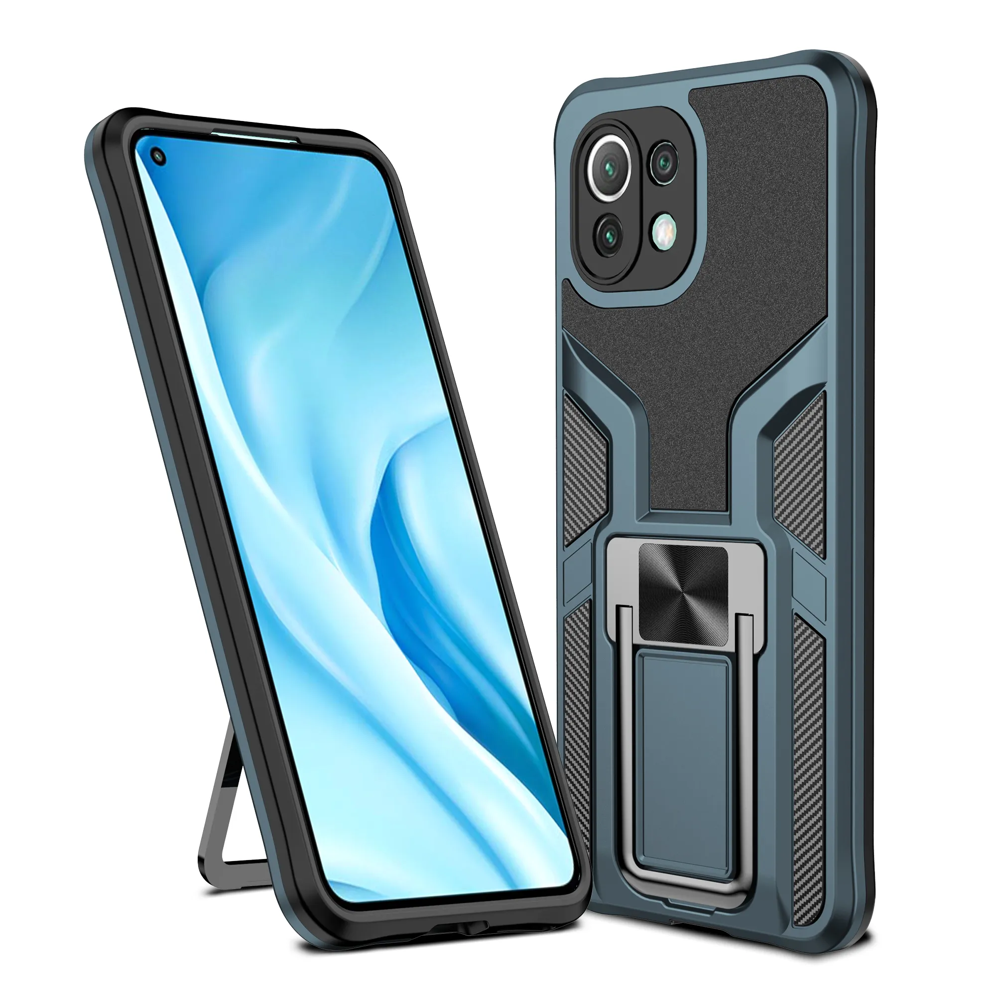 Étuis de téléphone portable robustes avec porte-anneau magnétique, antichoc avec coque arrière en silicone souple pour Xiaomi Mi 11 Lite 5g