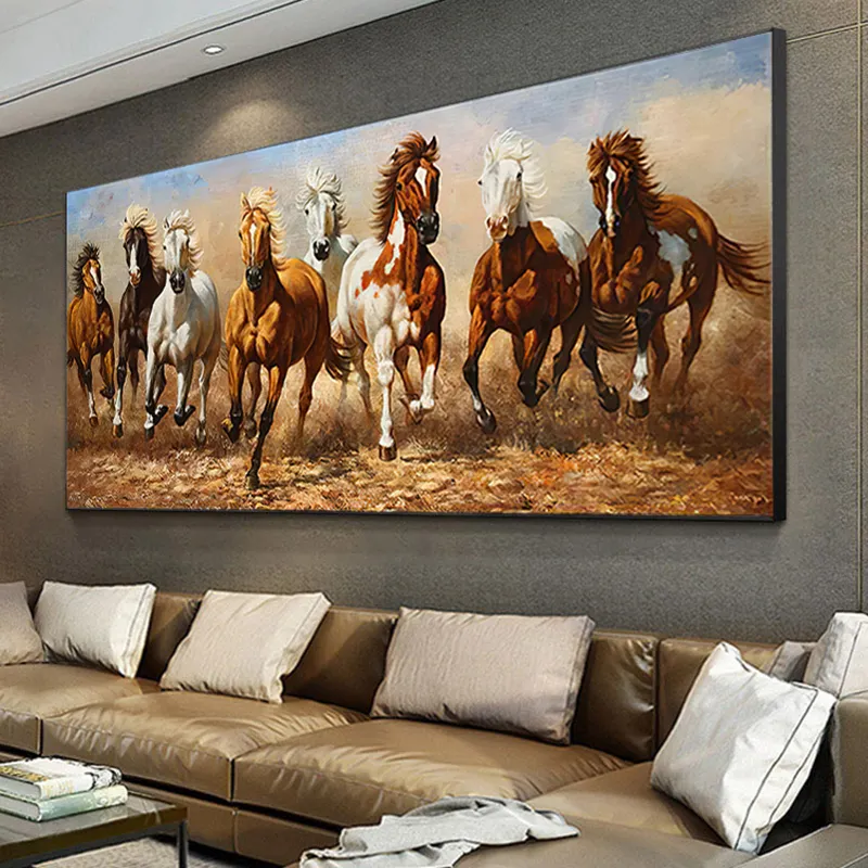 Grand blanc chevaux de course toile peinture surdimensionné moderne Animal affiche et impression mur Art photo pour salon décor à la maison