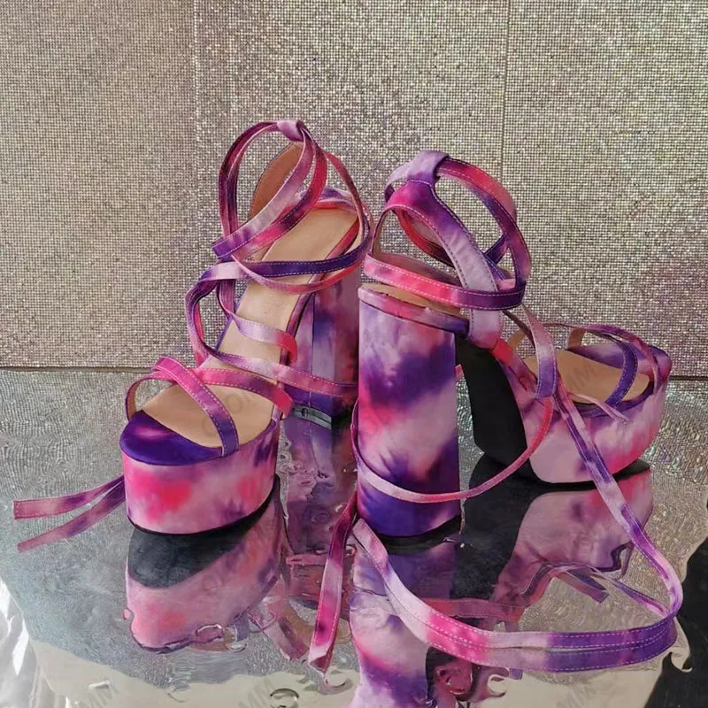 Олом Новое поступление Женщины Гладиаторы Сандалии охватывают коренастый каблук Круглый носок великолепный многоцветный ночной клуб обувь для женщин US ​​размер 5-15