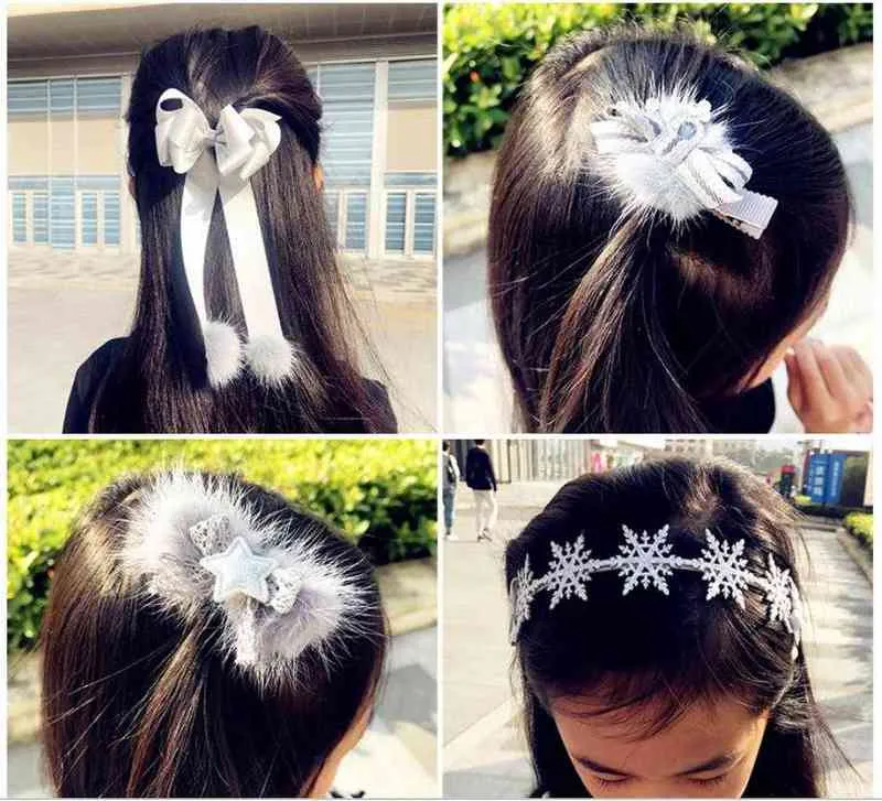 Meisjes accessoires Winter Glitter sneeuwvlok Haarband Kids Party Haar Hoops kroon clips haarbanden bands hoofddeksels AA220323