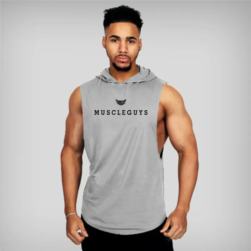 High Quality Gym Clothing Fitness Men Tank Top with hoodie Mens Bodybuilding Stringers Tank Top workout Singlet Sleeveless Shirt