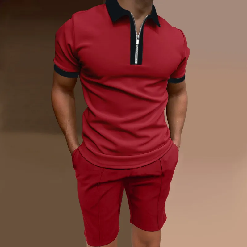 Summer Men's Sets Polo Shirt Shorts Suit Men's Short Sleeved Shorts Polo Lapel Stripe Pure Color Shirt Tracksuit Golf Clothing 220601