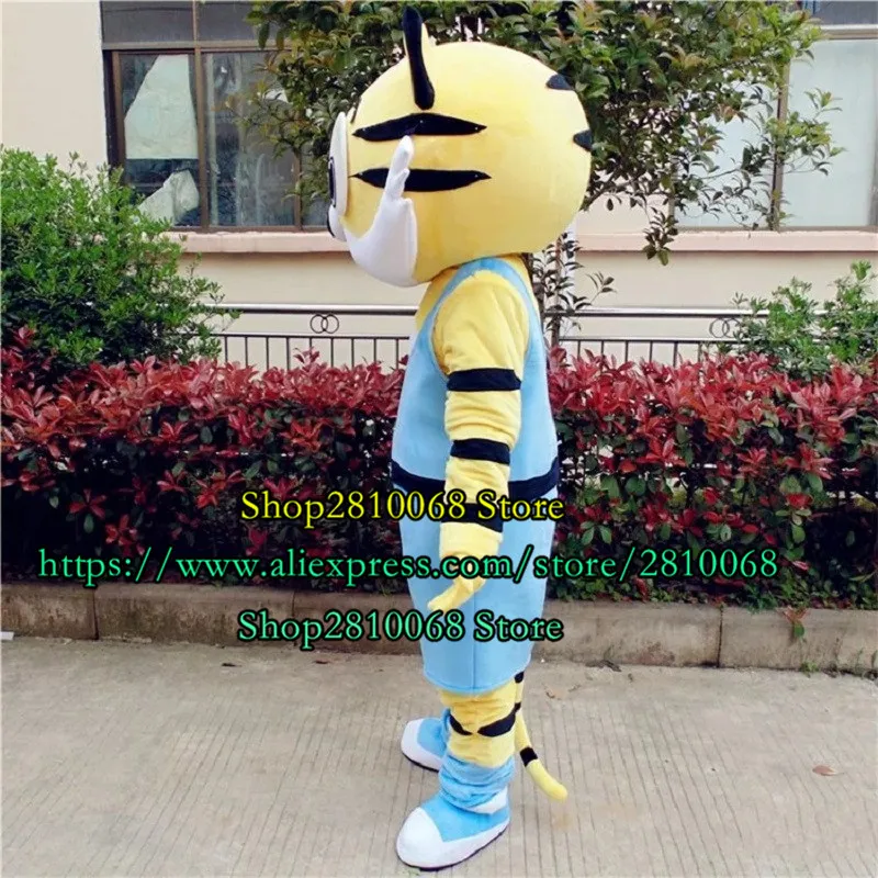 Costume de poupée de mascotte Costume de mascotte de tigre jaune noir peau rayée grands yeux dessin animé Costume d'animal fête Halloween fête événement 1222