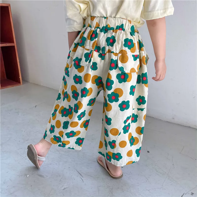Pantalon en coton pour filles, taille élastique, ample, jambes larges, vêtements mignons pour enfants, printemps et été, 1-6 ans, bébé coréen fleur 220419