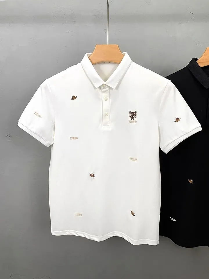 High quality fashion brand Tiger Head embroidered polo shirt men's short sleeve T-shirt summer Lapel half handsome top 220504