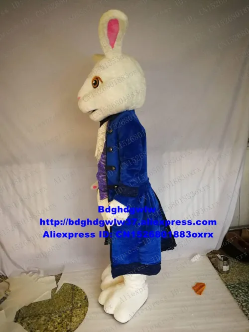 Traje de la muñeca de la mascota Blanco Azul Conejito de Pascua Osterhase Conejo Liebre Traje de la mascota Personaje de dibujos animados para adultos Jardín Fantasia Reunión anual zx14