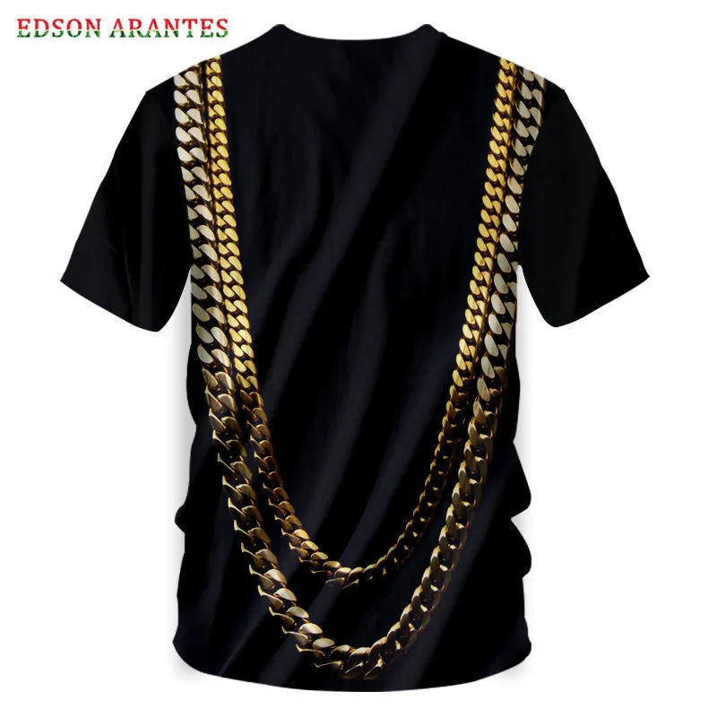 Luksusowa złota łańcuch męską koszulkę 3D Modna moda Hip Hop Streetwear T-shirt Summer Black T-Shirt Zabawne krótkie koszulki z krótkim rękawem 220619