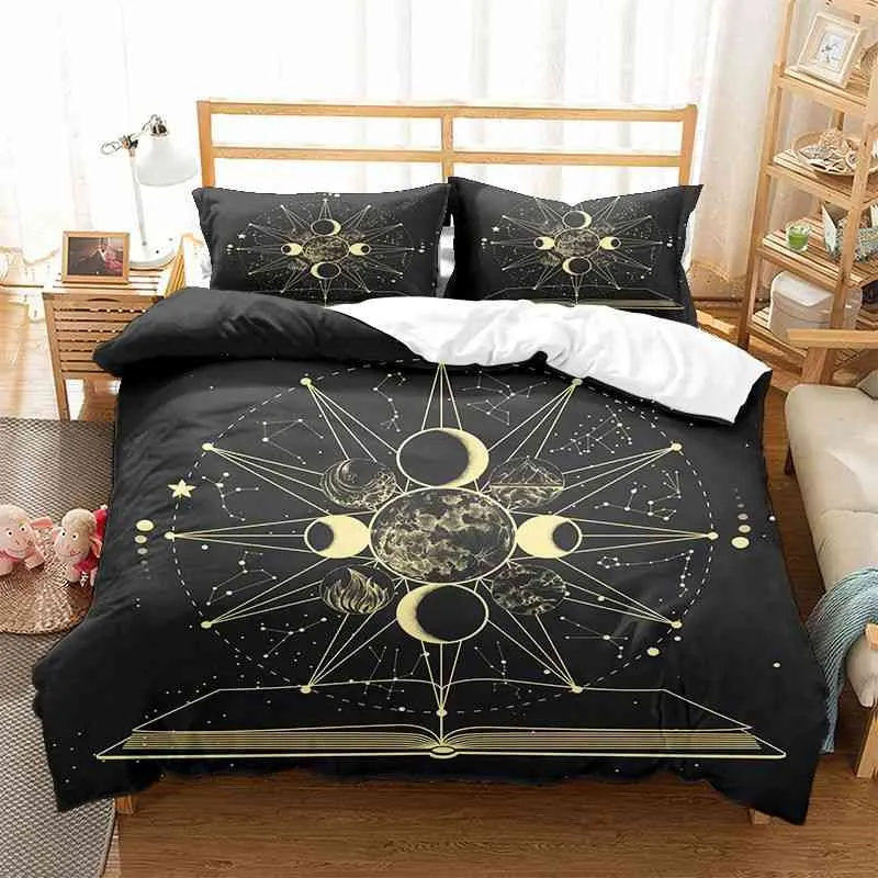 Ancient Sun Moon Duvet Cover Colorful Galaxy Stars Mandala Bedding Set 3d Bohemian Ethnic Comforter Soft Microfiber 