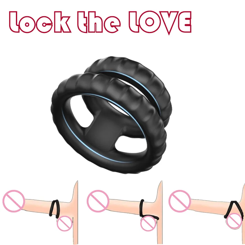 Nouveaux anneaux de pénis doubles en Silicone masturbateur masculin anneau de coq jouets sexy pour hommes adultes retarder l'éjaculation produits de Cockring