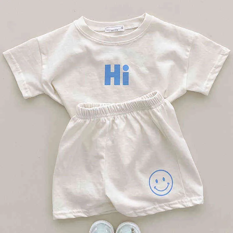 Baby Clothes Girls Candy Color Cotton Casual Short Sleeve Suit Boys Baby Letters Print T-Shirt Shorts Casual Suit G220521
