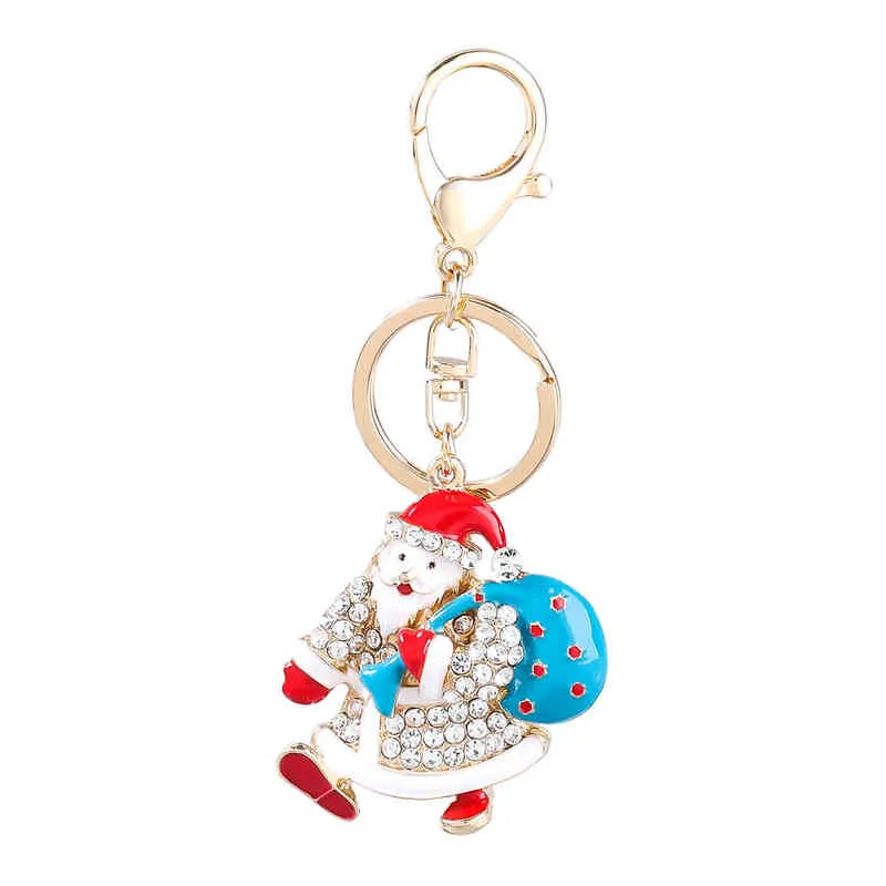 Fashionable Metal Dripping Oil Rhinestone Santa Claus Keychain Kvinnors Populära Ryggsäck Hänge Campus Tillbehör AA220318