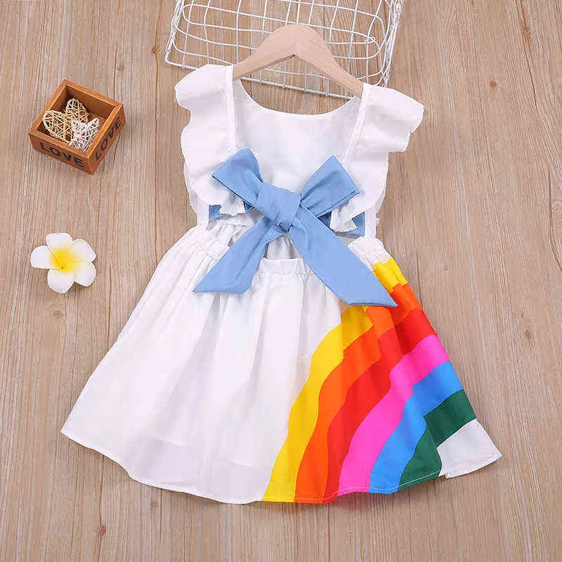 Dress 2022 New Summer Light Dresses Sundress Bowknot Kids Clothing Girl Children Clothes Dress For Girls For 3-7Y G220428