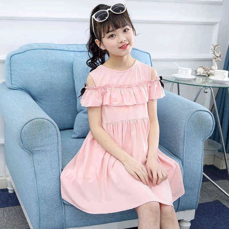 2021 New Girl Dress Kids Dresses For Girls Ruffle Pleated Kids Dress Spring Summer Cute Beach Dress For Girls Party 8 10 12 Year G220518