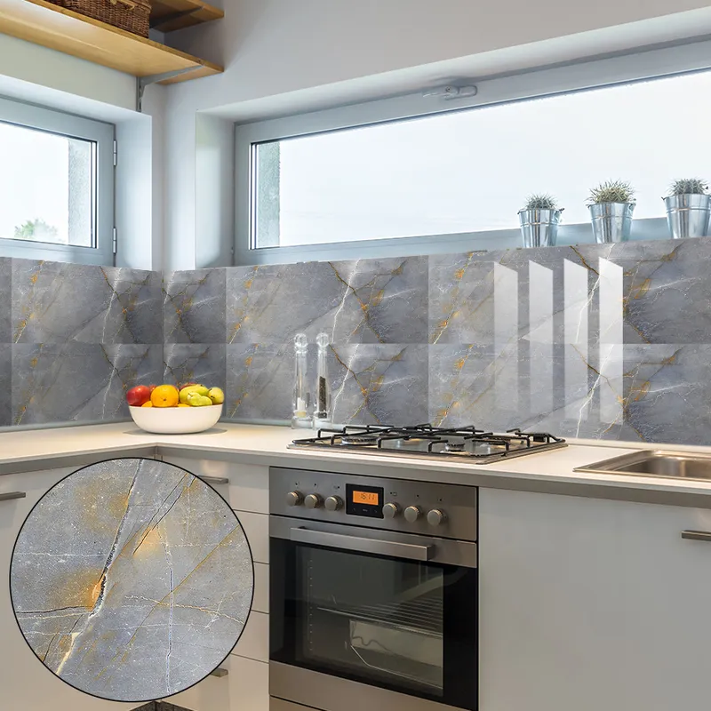 10 -stks grijs marmeren patroon tegels sticker keuken backsplash waterdichte badkamer kast home decor peel stick art wallpaper 220727