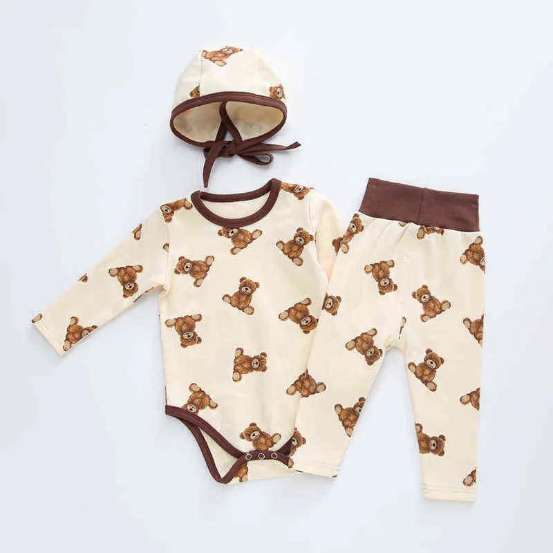 Newborn Baby Boy Girl Clothes Set Long Sleeve Baby Bodysuit+Pant +hat Infant baby clothes cotton thermal underwear Bodysuit G220510