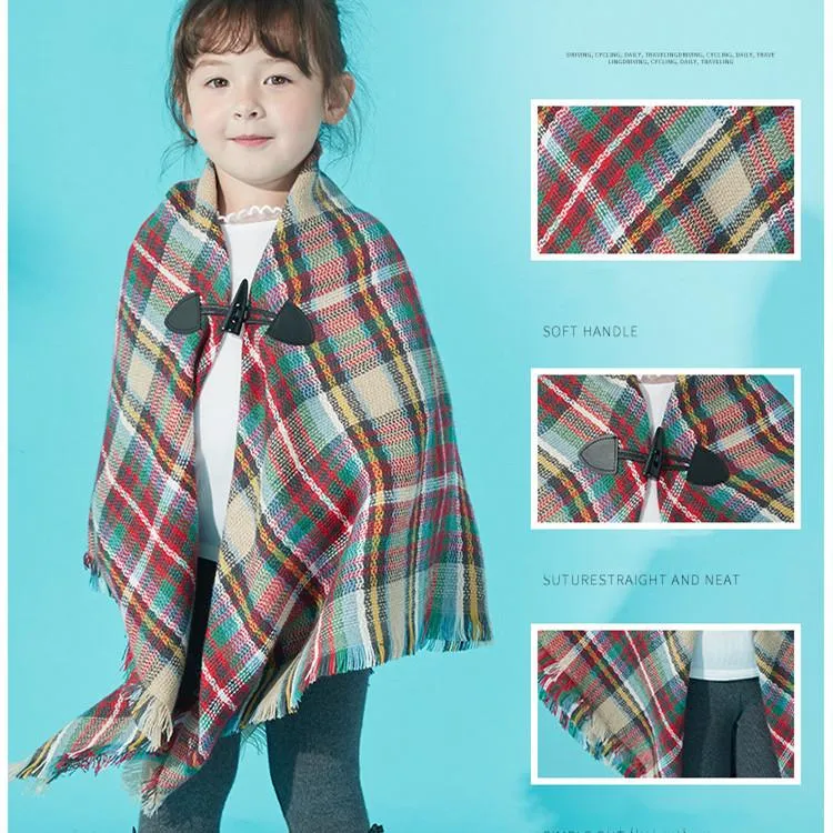 Scarves Autumn And Winter Girls Fringed Plaid Fashion Ethnic Style Horn Buckle Shawl Cute Cloak Warm Scarf 