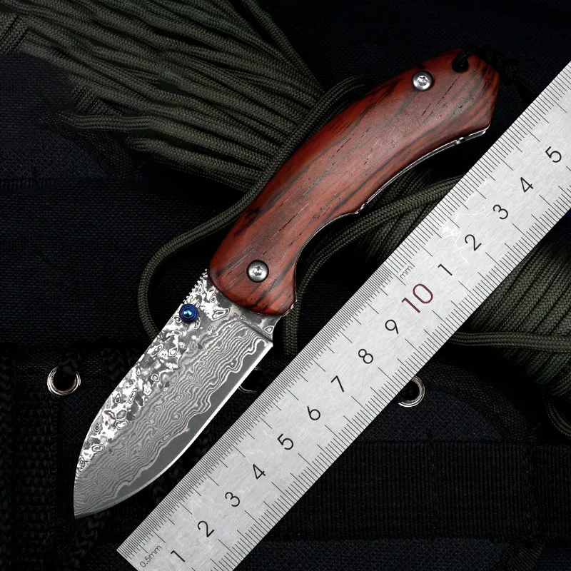 Alta qualidade Damascus Steel Outdoor Tactical Pocket dobring Knife Handled Handled Sobrevivência Facia portátil EDC Ferramenta