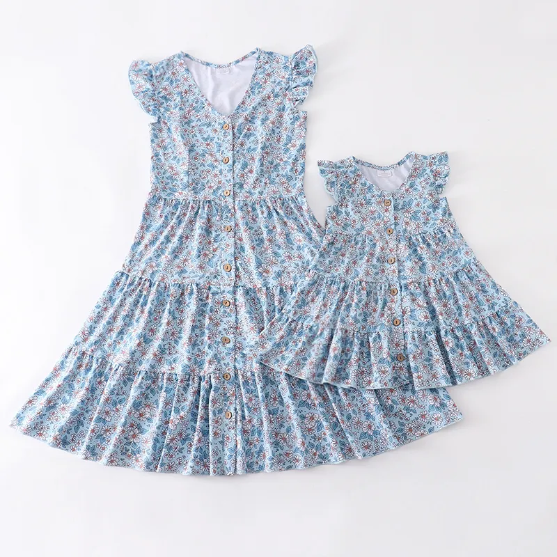 Girlymax Independence Day July 4th Summer Baby Girls Mommy me Boutique Children Clothes Stripe Floral Milk Silk Dress Kidswear 220531