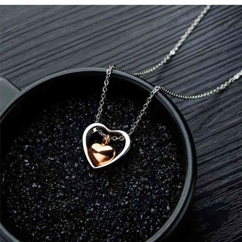 Double Heart Cremation Urn Necklace for Ashes Keepsake Jewelry Memorial Pendant Stainless Steel Y220523