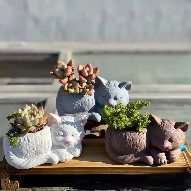 Siliconen schattige kattenbloempot Succulente DIY Making Resin beton vaas Cactus Home Decor Tool 220601