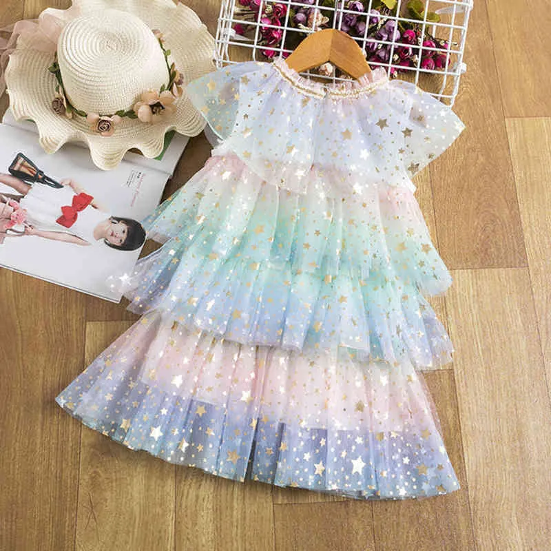 MENOEA Summer Girls Dresses Frustes for Kids requin party tutu prom wedding mesh layers cake vestidos children y220510