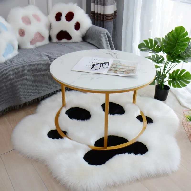 귀여운 고양이 발 패턴 소프트 플러시 카펫 홈 소파 커피 테이블 바닥 매트 침실 침실 장식 카펫 220505