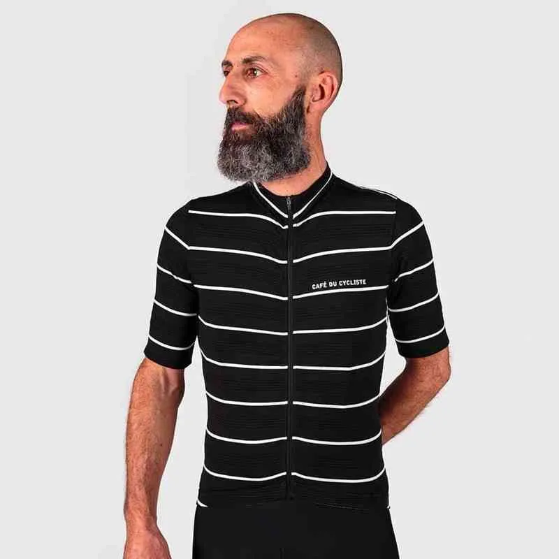 Cafe du Cycliste Summer Homem de manga curta masculina camisas de ciclismo rápido seco respirável preto/branco roupas de bicicleta ciclismo maillot tops t220729