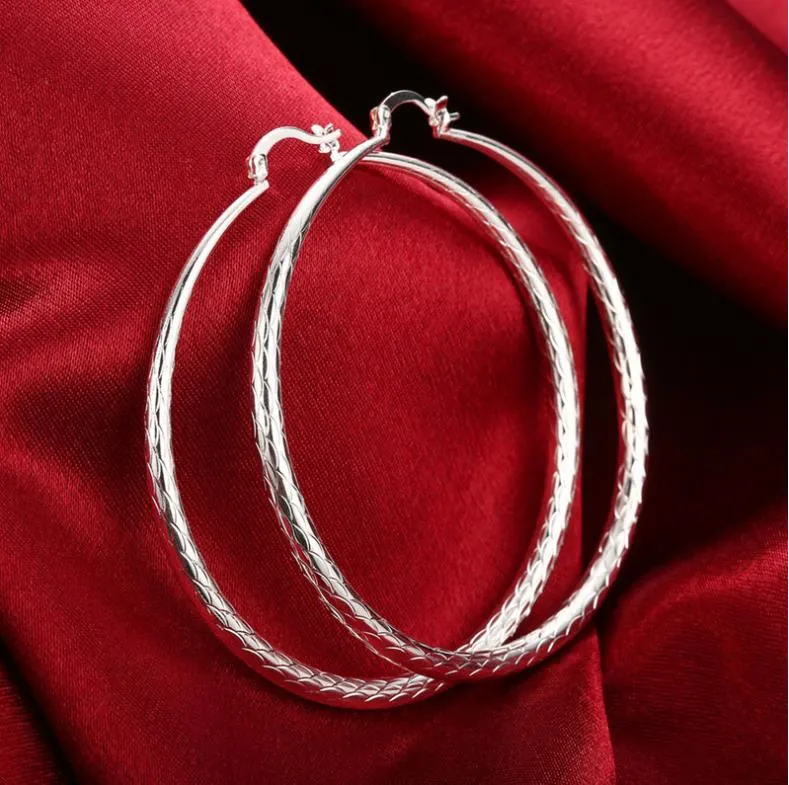 S 925 Srebrny elegancki okrągły duże rozmiary Kolczyki Hoop Masowe kostium biżuterii Duże modne kolczyki dla kobiet275t
