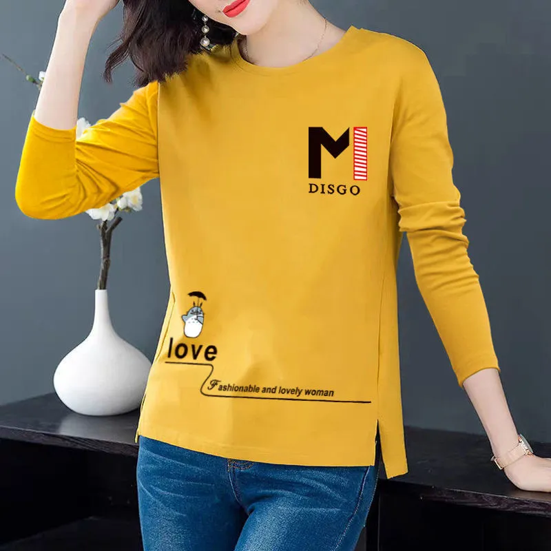 女性Tシャツ女性の長袖Tシャツ春と秋のトップルーズプラスサイズのクルーネックROPA MUJER CAMISETAS 220407