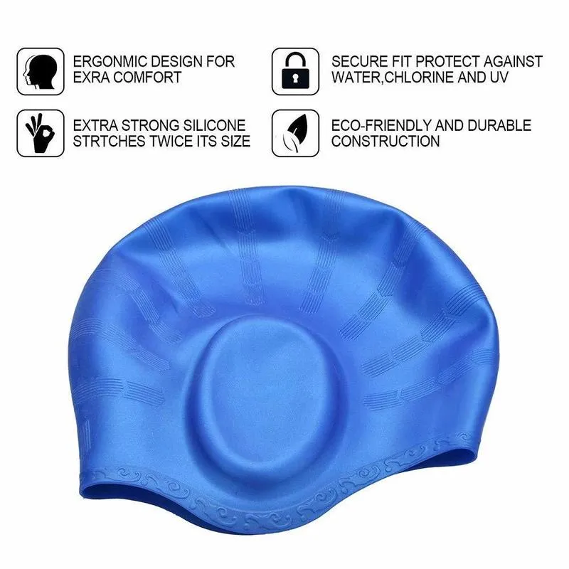 Swim Cap Silicone Noslip Swimming Caps Långt hår unisex poolhatt med öronomslag Skydda för kvinnor män vuxna ungdomar barn 220621