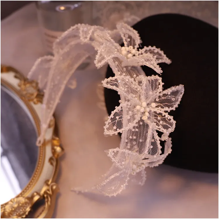 Oryginalny projekt koronkowy kwiat małe perłowe opaski do włosów ślubne opaska na głowę panna młoda dekoracja ślubna akcesoria do włosów 0615