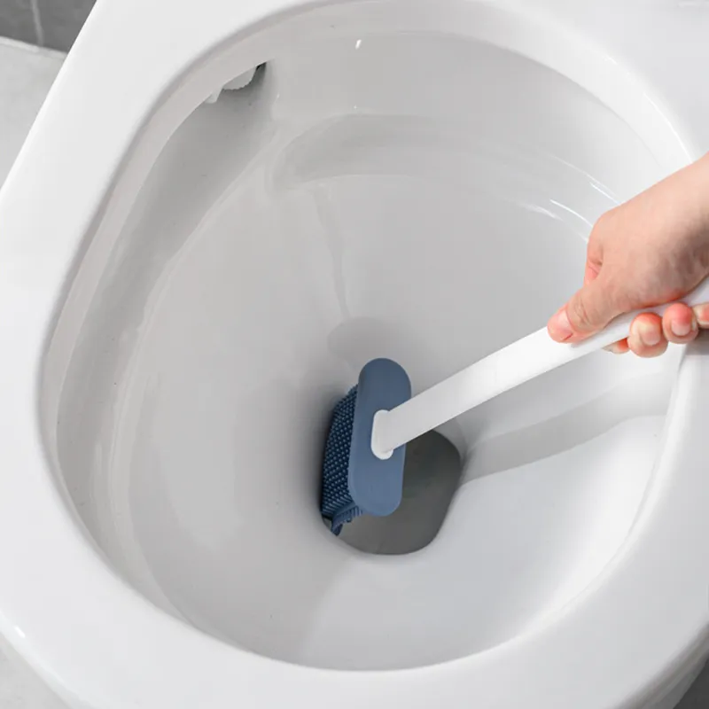 Flache Toilettenbürste mit Halter-Set, langstielige TPR-Silikon-Reinigungsbürsten, weiß, grau, Wand-WC-Badezimmer-Zubehör 220511