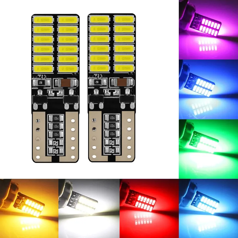 جديد 10x T10 LED لمبة Canbus 5W5 Car W5W إشارة LED ضوء 12V 6000K إسفين تلقائي الجانب مصابيح القبة القبة الداخلية 4014 24SMD أبيض أحمر