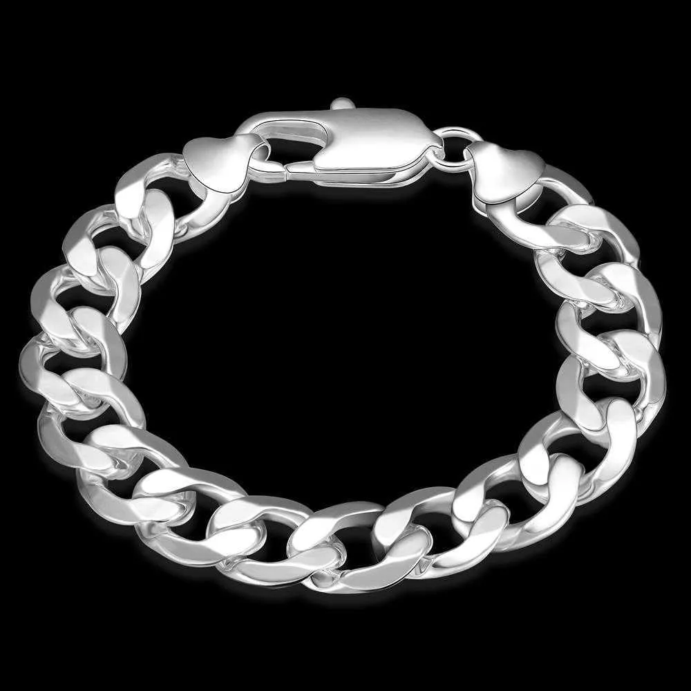 Zilveren mode 925 armband voor mannen klassieke 12mm zijwaartse ketting fijne luxe sieraden bruiloft geschenken