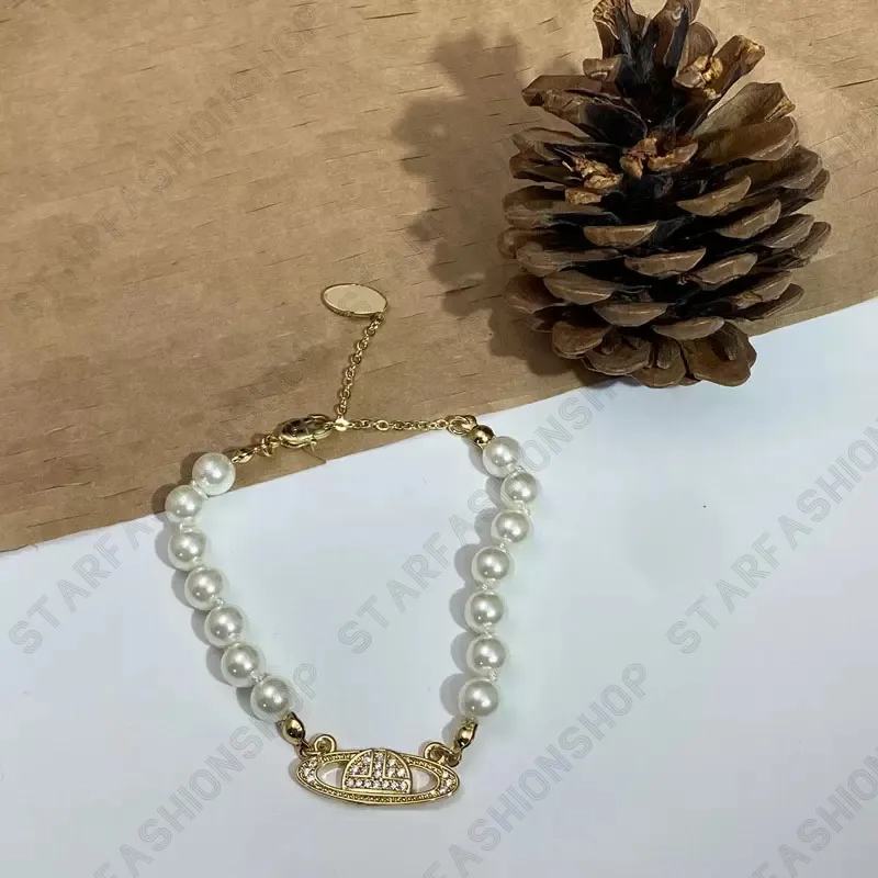 Saturn pulseira pérola frisada vertente diamante tênis planeta pulseiras mulher ouro designer jóias vivi moda accessories237t