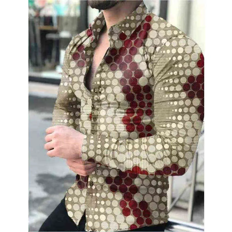 Spring New Men Shirt Camisa Vintaed Comparação de Cor Matada com mangas compridas Autumn Bloups Oversize Bloups Camisa de roupas finas para homens Tees Tops L220704