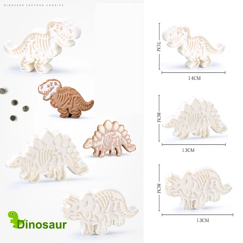 3D dinosaurie cookie cutters mögel dinosaurie kex prägling mögel sockercraft dessert bakning silikon mögel för sop cake dekor verktyg 220815