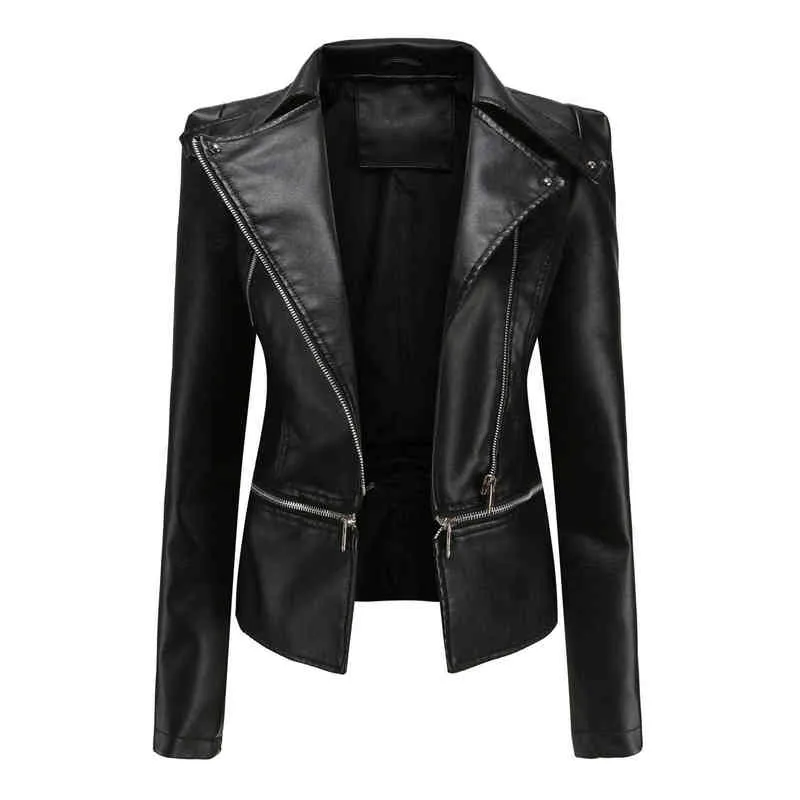 Frauen Coole Faux Leder Jacke Lange Sleeve Zipper Ausgestattet Mantel Slim Fit Herbst Mode Streetwear Kurze Bomber Jacke L220801