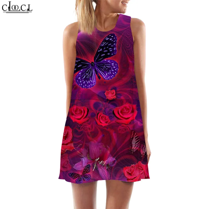 Women Tank Top Dress Beautiful Butterfly 3D Pattern Printed Dress Short Party Female Vest Fashion Sleeveless Dress W220616