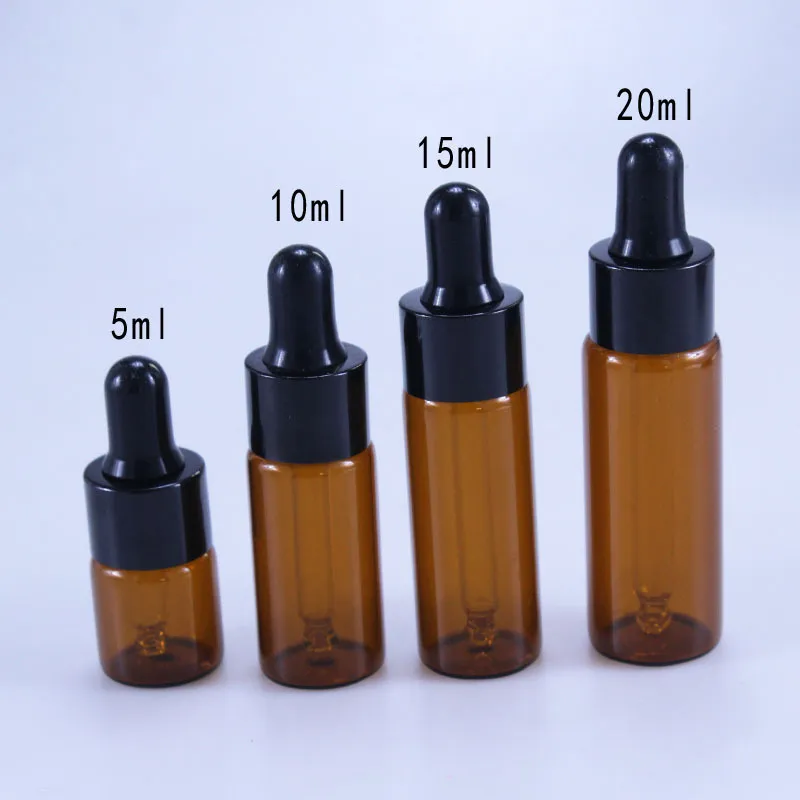50 stcs5 ml 10 ml 15 ml 20 ml Amber Glass Druppper flessenpotten met pipet voor pipet voor cosmetische parfum Essentiële olieflessen 220711