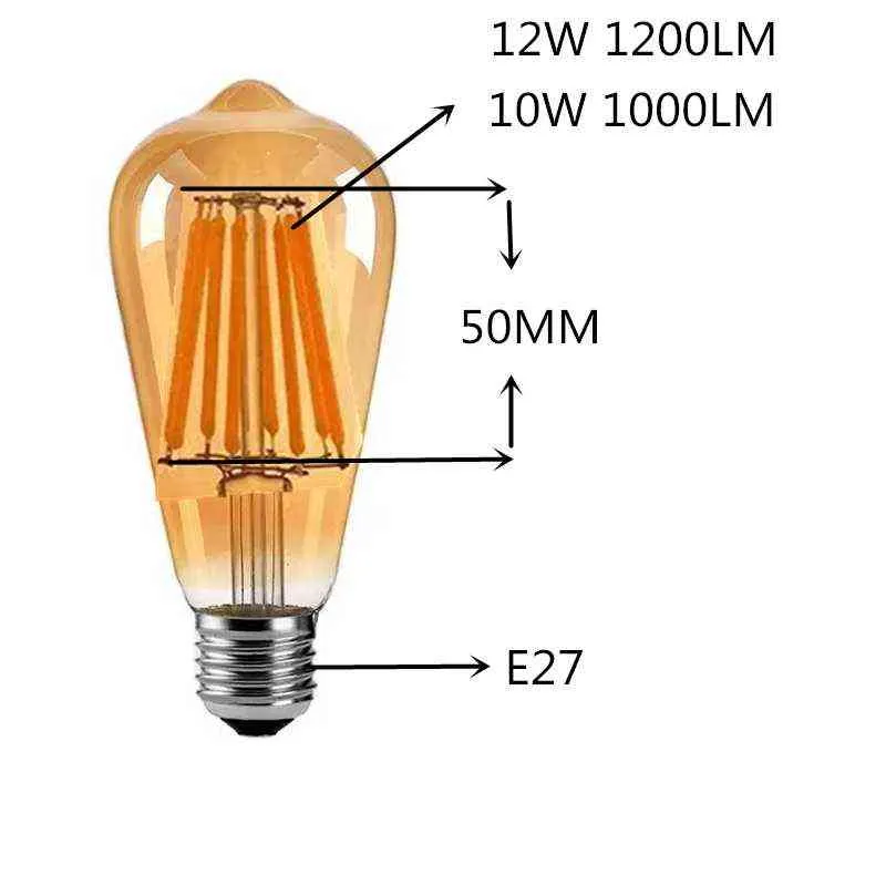 ST64 LED 2W 4W 6W 8W 10W 12W Dimmable Or Filament Ampoule E27 B22 Lumière 220V 110V Vintage Edison Lampe Rétro Or Verre Apparence H220428