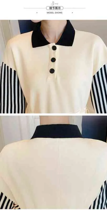 Autumn Pregnant Woman Fleece Dress TurnDown Collar Long Sleeve Stripe Patchwork Cord Maternity Elegant Dress Formal J220628