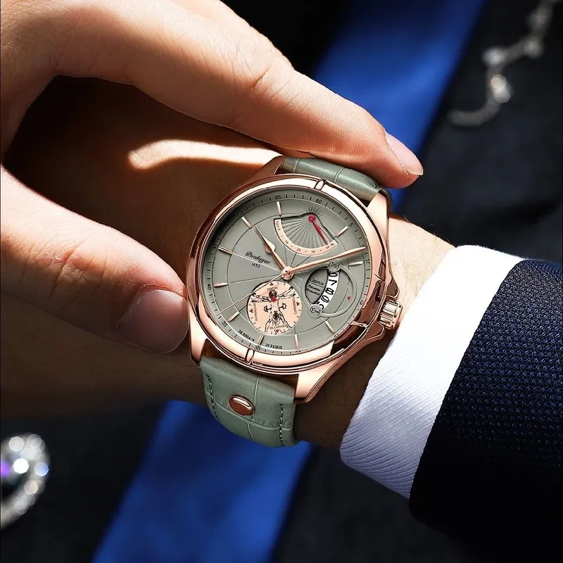 Marque suisse POEDAGAR hommes montre haut tendance luxe Sport montre-bracelet pour homme étanche lumineux en cuir Date montres à Quartz homme 250f
