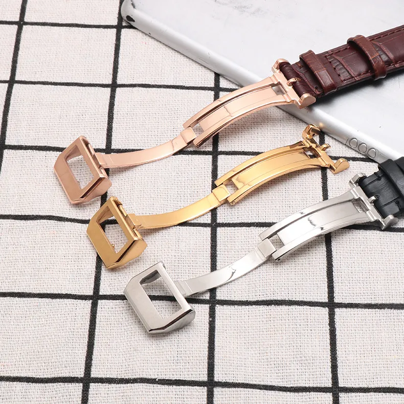 Bracelets de montre en cuir véritable avec boucle pliante en acier inoxydable substitut IWC vague portugaise Portofino bracelet en cuir imperméable b212W