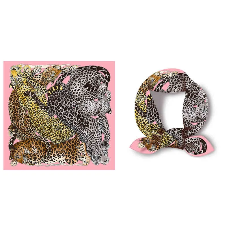 Luksusowa Marka Mały Kwadratowy Szalik Leopard Szal Lady Włosy Krawat 53cm Szyi Szaliki Kerchief Bandana Foucaard Kobiety Obecny prezent