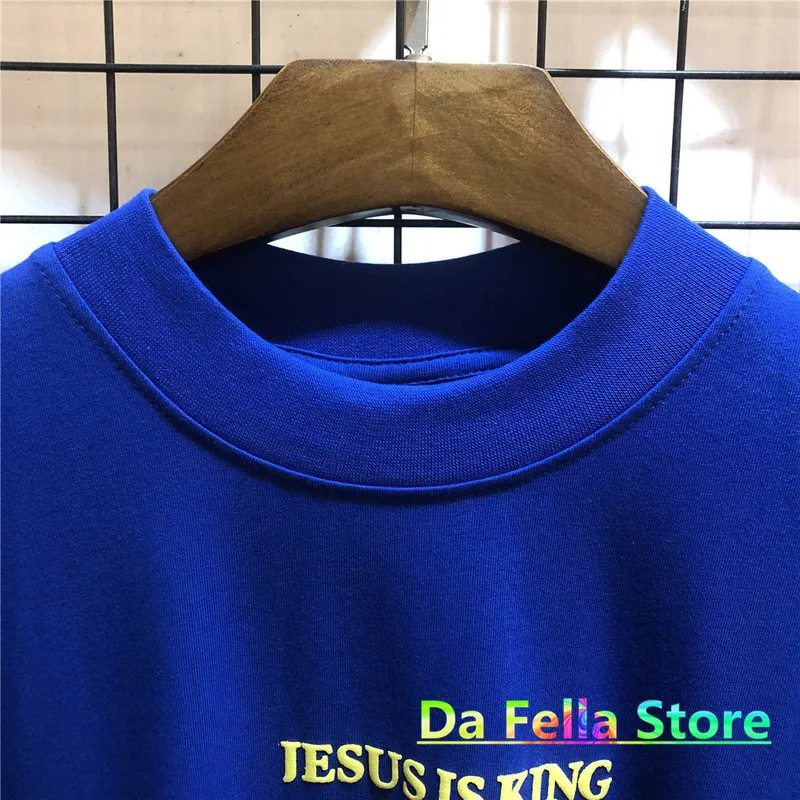 イエスは王 Tシャツ男性女性ブルーウェスト Tシャツテキスト発泡印刷イエス半袖歌アルバムシリーズトップスヒップホップ 220520