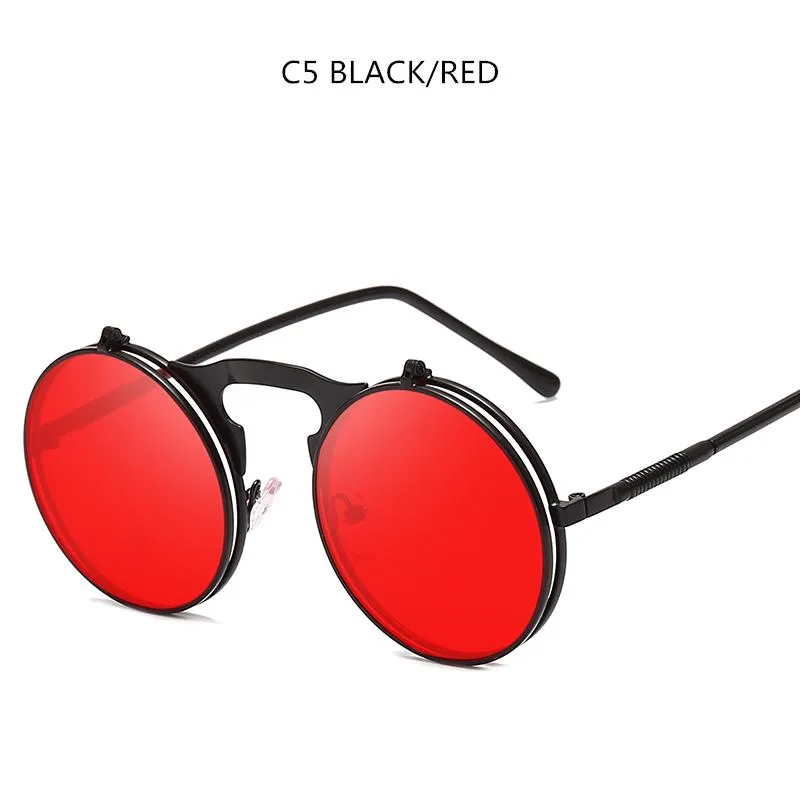 Güneş gözlükleri steampunk yuvarlak metal kadın tarzı retro flip dairesel çift güneş gözlükleri erkekler glassesglassesssessslasses259s